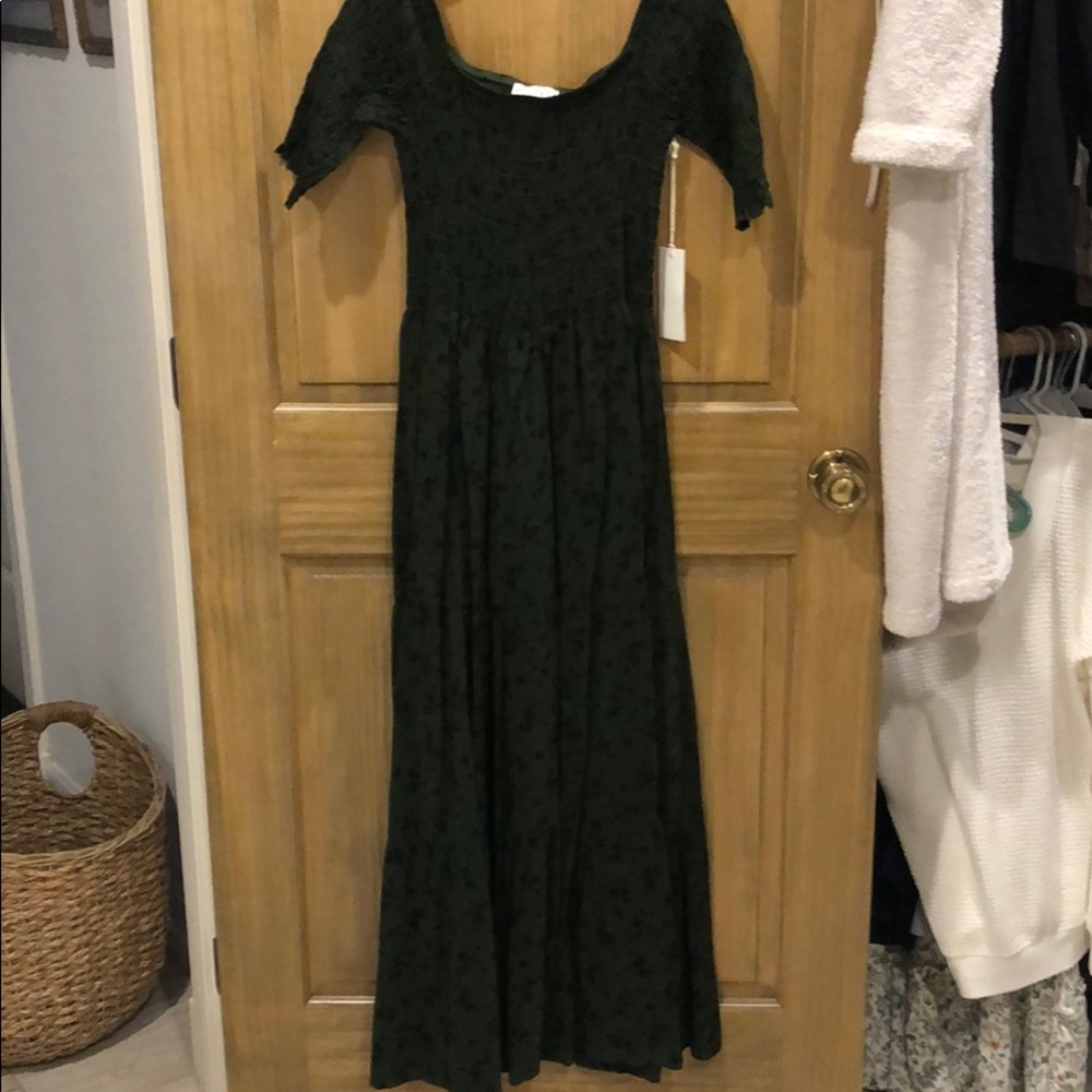 Green smocked floral dress
